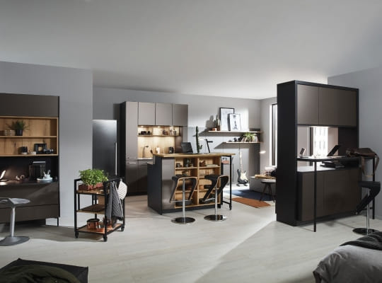Cuisine SMART‑M 4641 bois foncé Radikus et verre SMART Glas sombre