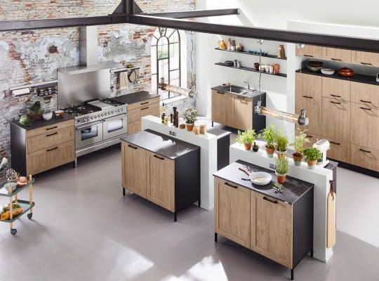 Cuisine Sherwood 2041 bois chêne sépia gris clair, îlot modulable