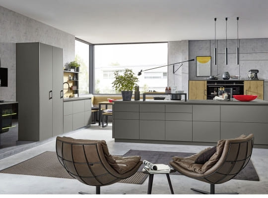 Cuisine PUR 2661 gris foncé Art Pepper, îlot central mat