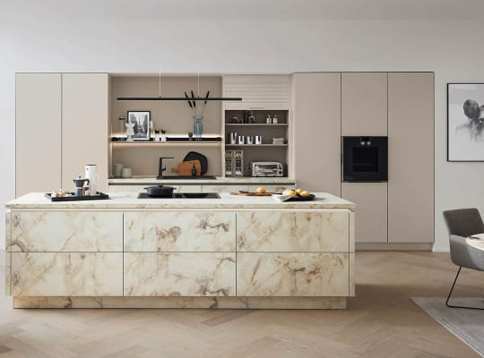 Cuisine HPL PRO 3011 onyx mat, îlot avec prise lumineuse