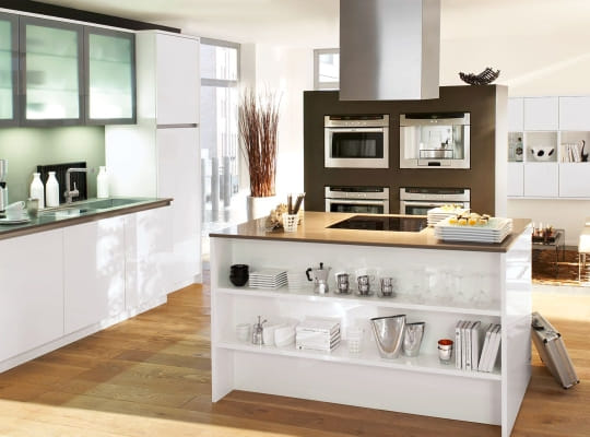 Cuisine Opal H 5650 blanc brillant avec meuble bas olive gris