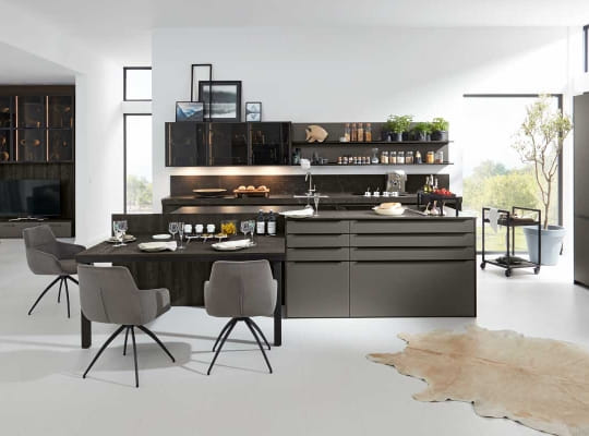 Cuisine SMART‑M 4641 verre satiné sombre avec décor bois Radikus