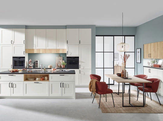Cuisine Viva 3550 blanche cassette avec plan en bois chaleureux