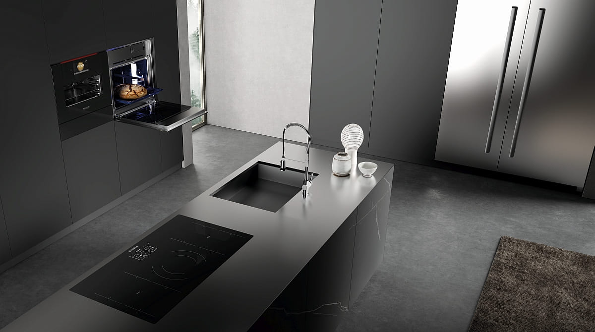 Une cuisine futuriste avec des appareils intelligents.