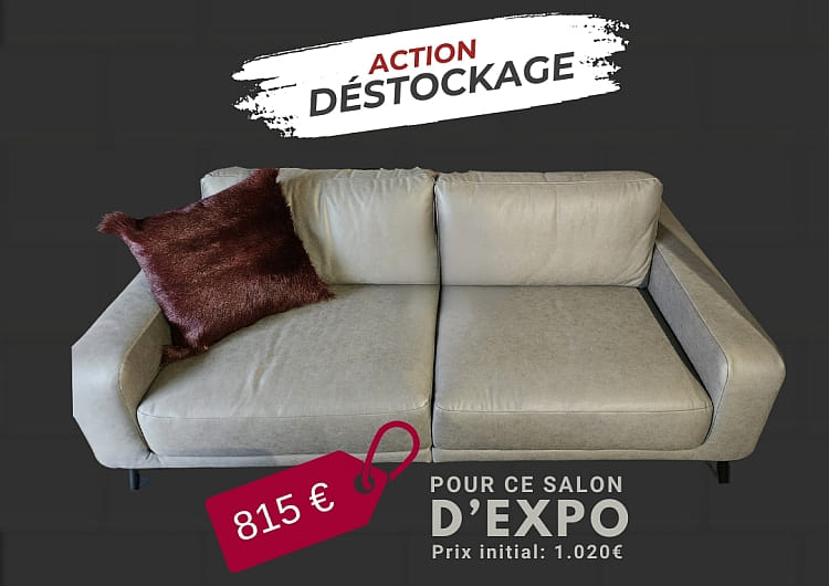 Canapé en cuir gris pour 2 personnes en déstockage