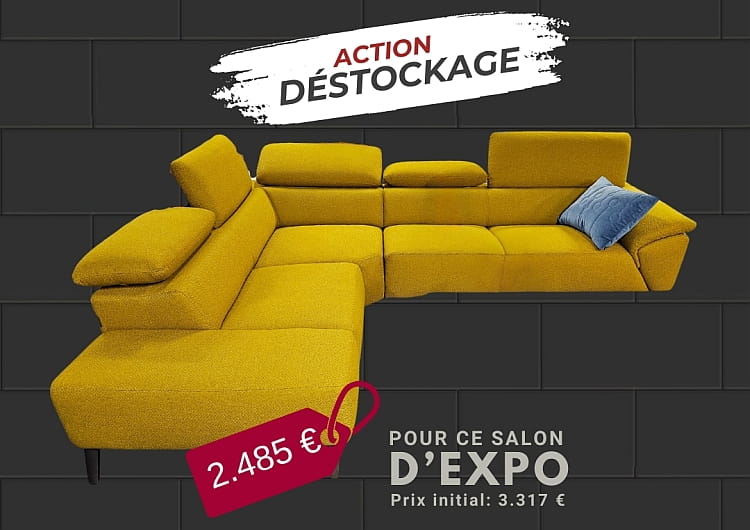 Déstockage divan de coin en tissu ocre