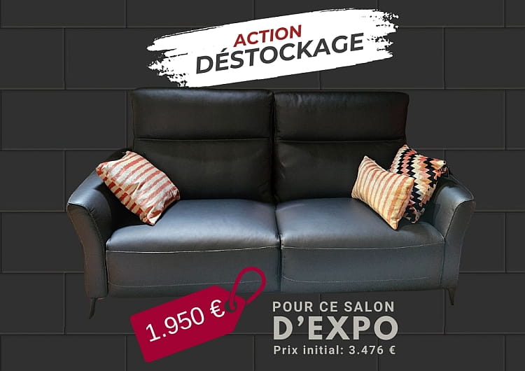 Déstockage salon cuir bleu 2 personnes