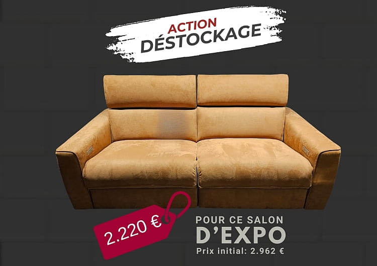 Canapé en tissu cognac à 2 places en déstockage