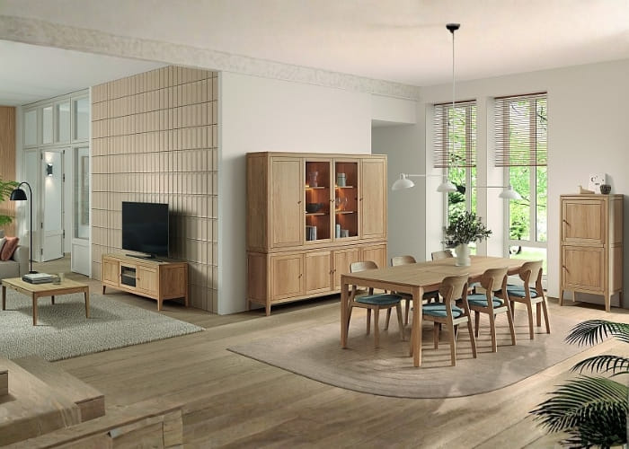 Collection Theuns en chêne massif naturel – ensemble salle à manger avec vaisselier, table et chaises en chêne, revendeur officiel Theuns dans la région de Liège